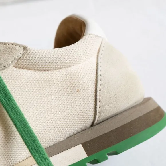 The Row Owen Suede Runner Sneaker Green Cream Leather Sporty Low lace Up Shoe