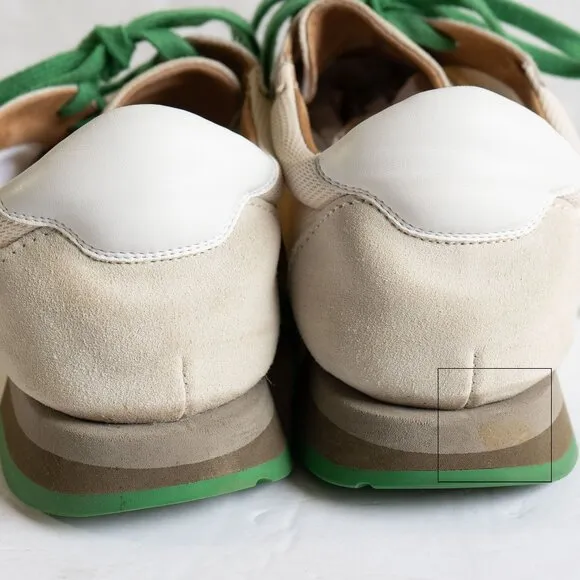 The Row Owen Suede Runner Sneaker Green Cream Leather Sporty Low lace Up Shoe