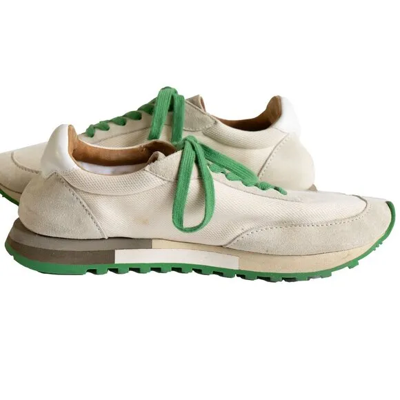 The Row Owen Suede Runner Sneaker Green Cream Leather Sporty Low lace Up Shoe