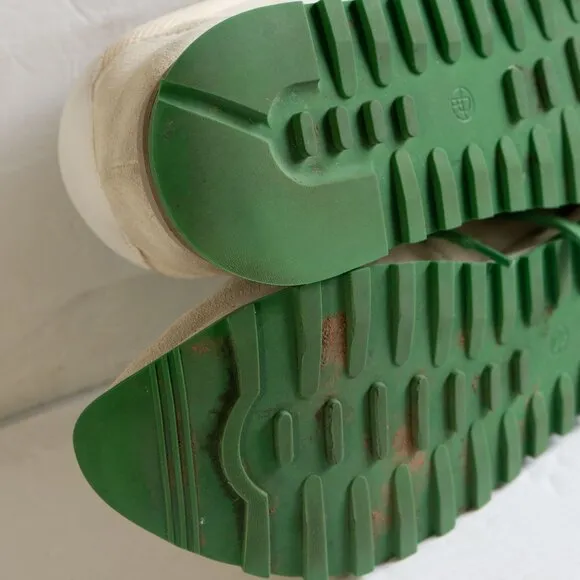 The Row Owen Suede Runner Sneaker Green Cream Leather Sporty Low lace Up Shoe