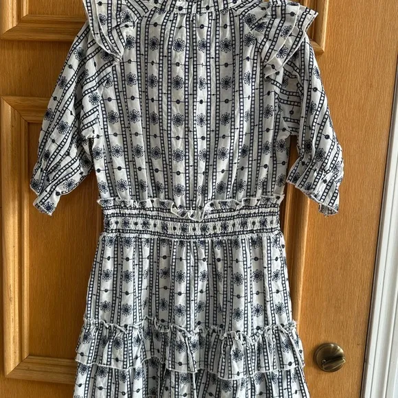 The Shirt by Rochelle Behrens Embroidered Shirt Dress blue White Size M