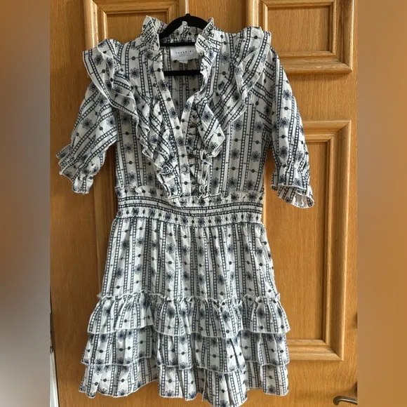 The Shirt by Rochelle Behrens Embroidered Shirt Dress blue White Size M
