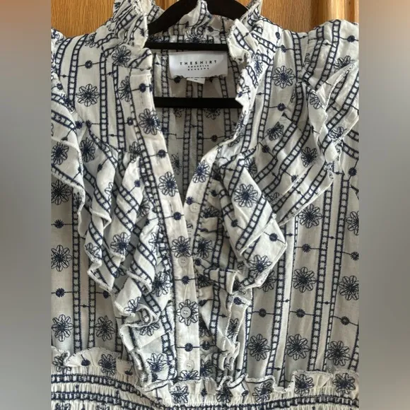 The Shirt by Rochelle Behrens Embroidered Shirt Dress blue White Size M
