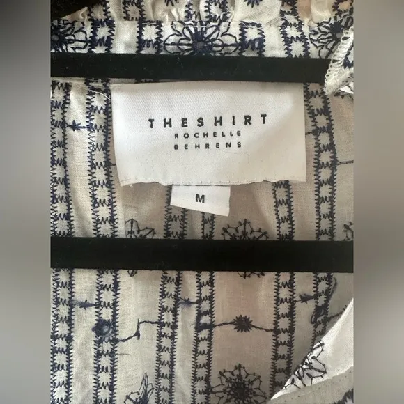 The Shirt by Rochelle Behrens Embroidered Shirt Dress blue White Size M