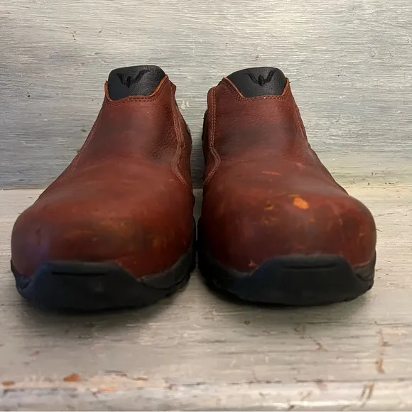 Thorogood Brown Genuine Leather Steel Toe Slip On Work Shoes Size 11W GC
