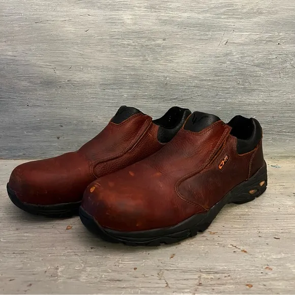 Thorogood Brown Genuine Leather Steel Toe Slip On Work Shoes Size 11W GC