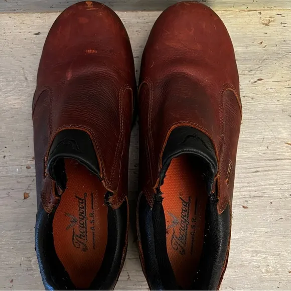 Thorogood Brown Genuine Leather Steel Toe Slip On Work Shoes Size 11W GC