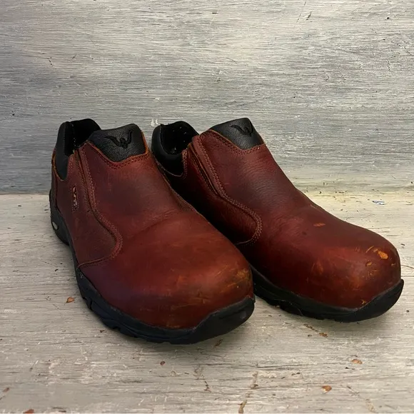 Thorogood Brown Genuine Leather Steel Toe Slip On Work Shoes Size 11W GC