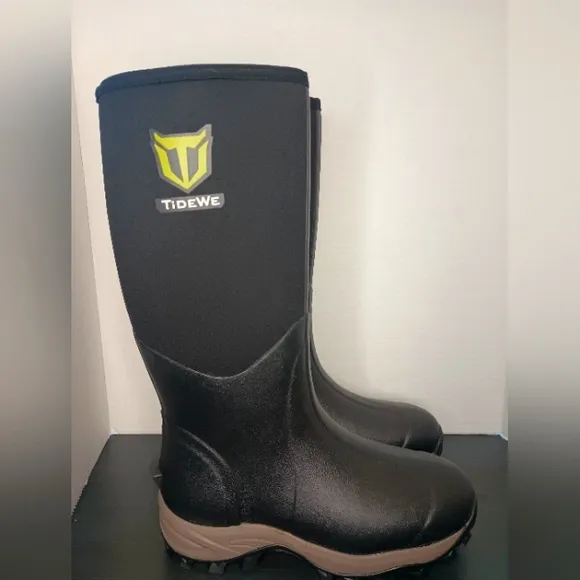 Tidewe Rubber Nylon Boots Mens 6 Womens 8 Black Knee High Waterproof Outdoor