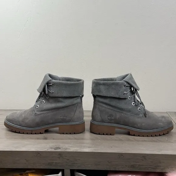 Timberland Boots Jayne Roll Top Womens Sz 7 Gray Nubuck A1XBQ Outdoor Hiking