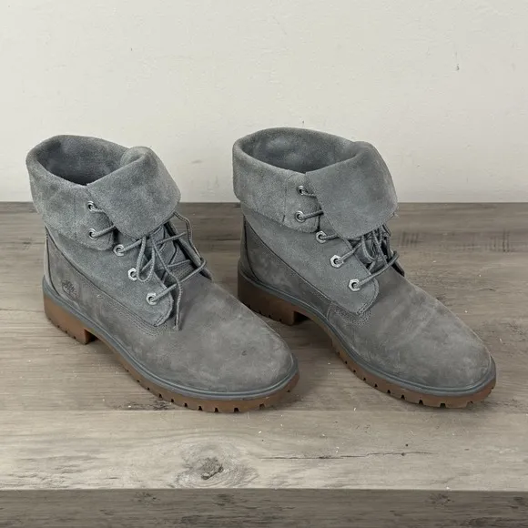 Timberland Boots Jayne Roll Top Womens Sz 7 Gray Nubuck A1XBQ Outdoor Hiking