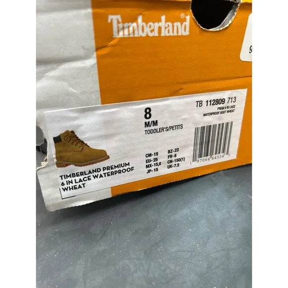 Timberland Premium 6-Inch Lace Waterproof Wheat Boots Size 8 Toddler