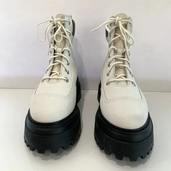 Timberland Sky 6 Inch Lace-up Boots Leather Combat Booties White Size 7 NEW