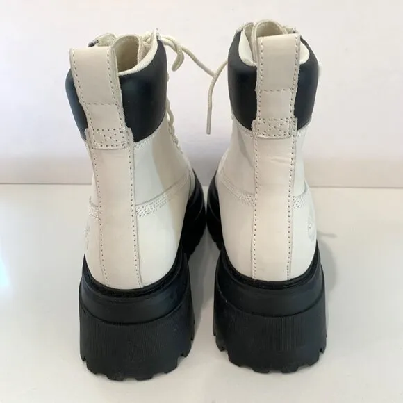 Timberland Sky 6 Inch Lace-up Boots Leather Combat Booties White Size 7 NEW