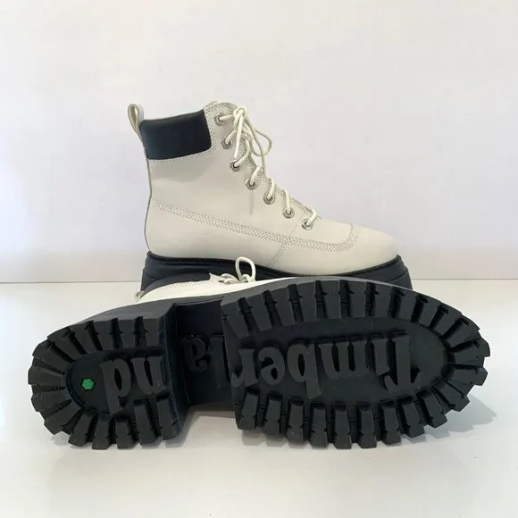 Timberland Sky 6 Inch Lace-up Boots Leather Combat Booties White Size 7 NEW