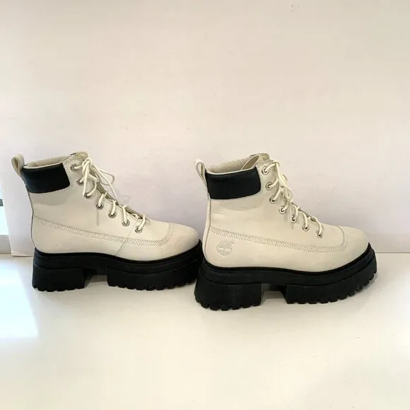 Timberland Sky 6 Inch Lace-up Boots Leather Combat Booties White Size 7 NEW