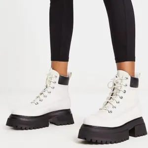 Timberland Sky 6 Inch Lace-up Boots Leather Combat Booties White Size 7 NEW