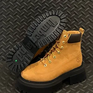Timberland Sky 6-Inch Lace Up Wheat Nubuck Leather Platform Boots Womens Size 8‎