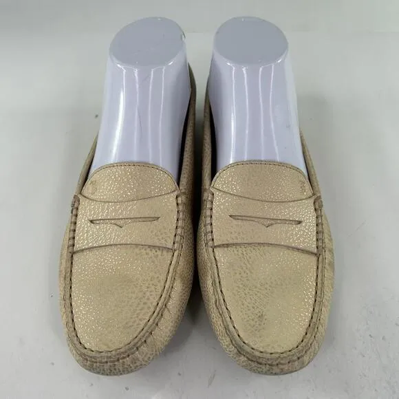 Tods Slip On Gommino Driving Loafer US 7 Women's Beige Flats Designer Shoes