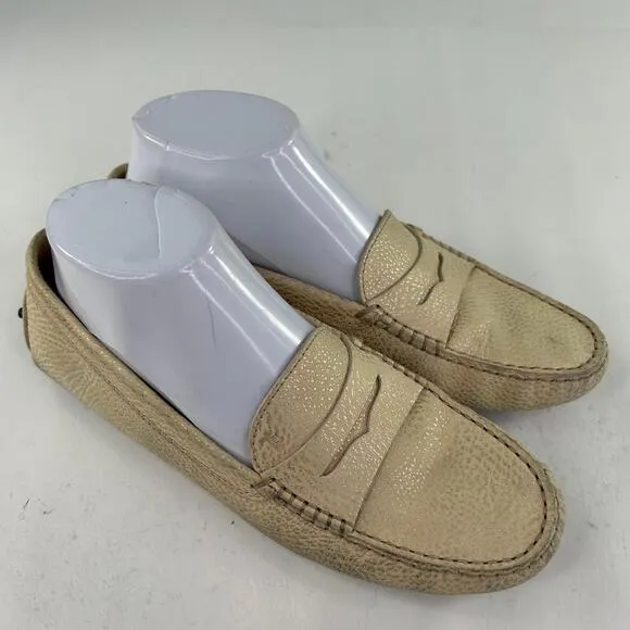 Tods Slip On Gommino Driving Loafer US 7 Women's Beige Flats Designer Shoes