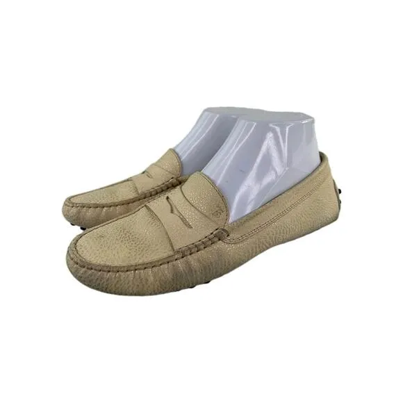 Tods Slip On Gommino Driving Loafer US 7 Women's Beige Flats Designer Shoes