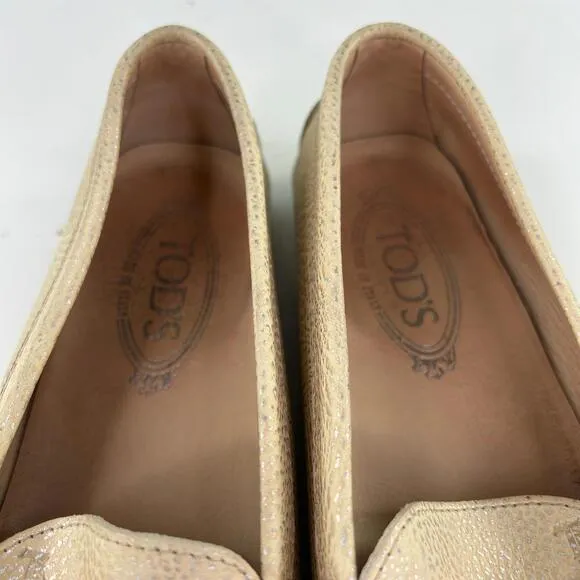 Tods Slip On Gommino Driving Loafer US 7 Women's Beige Flats Designer Shoes