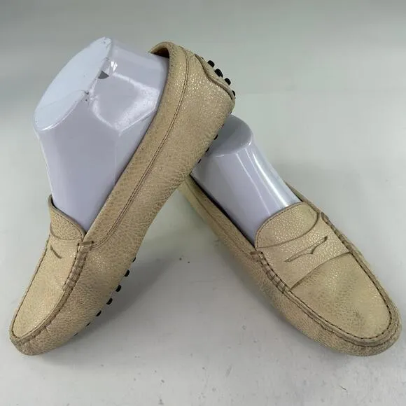 Tods Slip On Gommino Driving Loafer US 7 Women's Beige Flats Designer Shoes