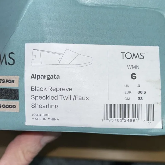 **TOMS Alpargata Black Repreve Speckled Twill Faux Shearling Shoes  (99)