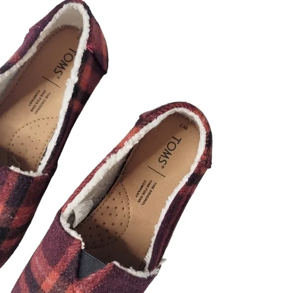 TOMS Womens Alapargata Cozy Belmont Plaid Slip On Flats Casual - Red Size 7