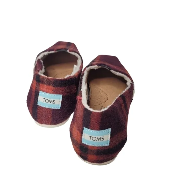 TOMS Womens Alapargata Cozy Belmont Plaid Slip On Flats Casual - Red Size 7