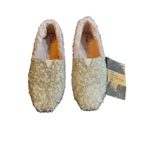 Toms Womens Alpargata Faux Fur Lined Slip-On Flat Shoes Gold Metallic Size 6 NWT
