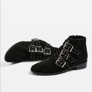 Topshop Krown Studed Upper Leather Suede Buckle Ankle Boots Size 40 9.5 New