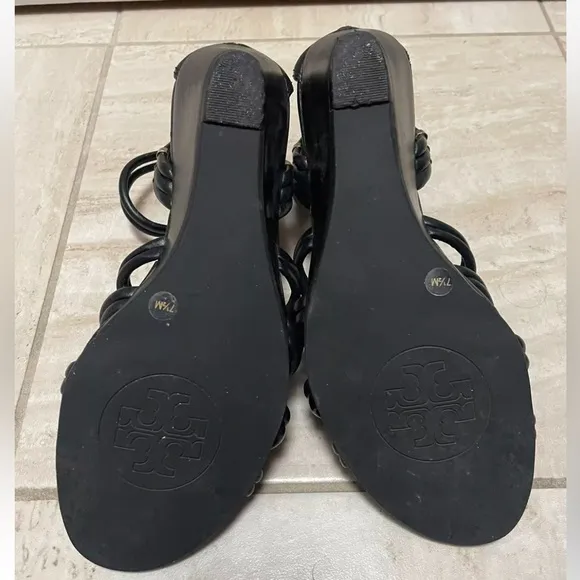Tory Burch Constance black leather braided sandals