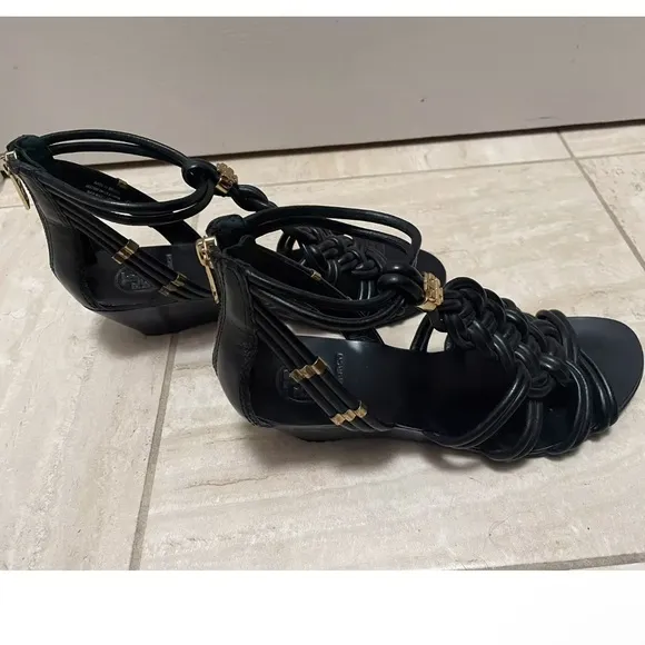 Tory Burch Constance black leather braided sandals