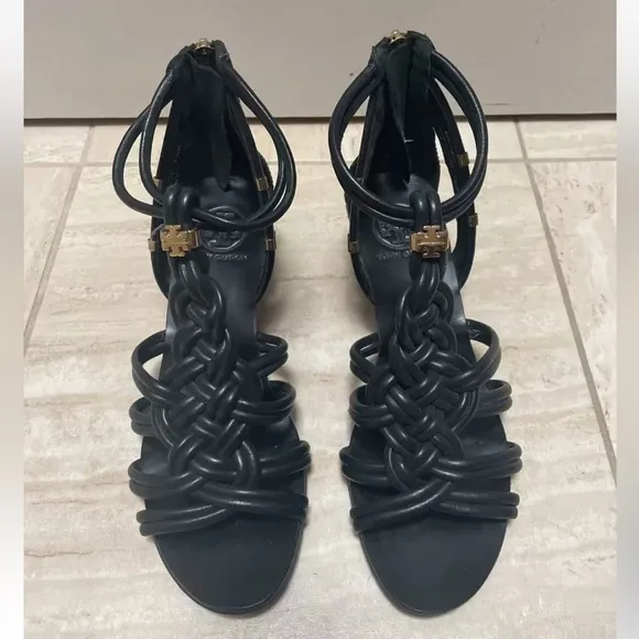 Tory Burch Constance black leather braided sandals