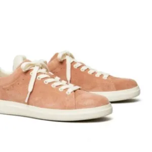 Tory Burch Howell Court Embroidered Suede Sneakers in Malva/ New Ivory