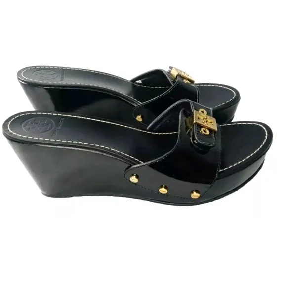Tory Burch Rosie Logo Buckle  Platform Wedge Sandals Women' Size 8.5 Shoes