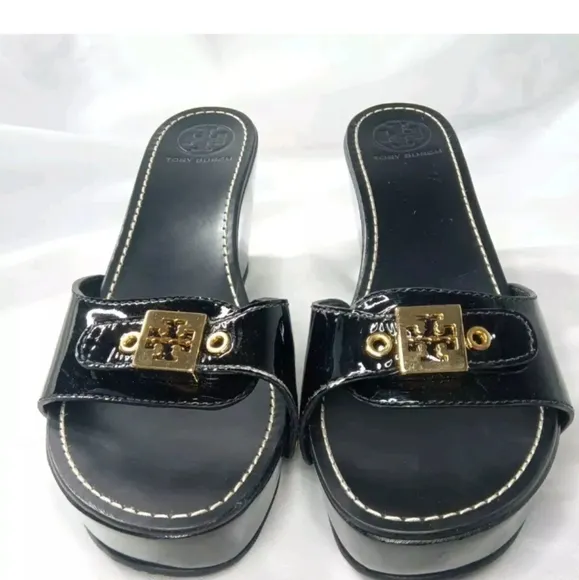 Tory Burch Rosie Logo Buckle  Platform Wedge Sandals Women' Size 8.5 Shoes