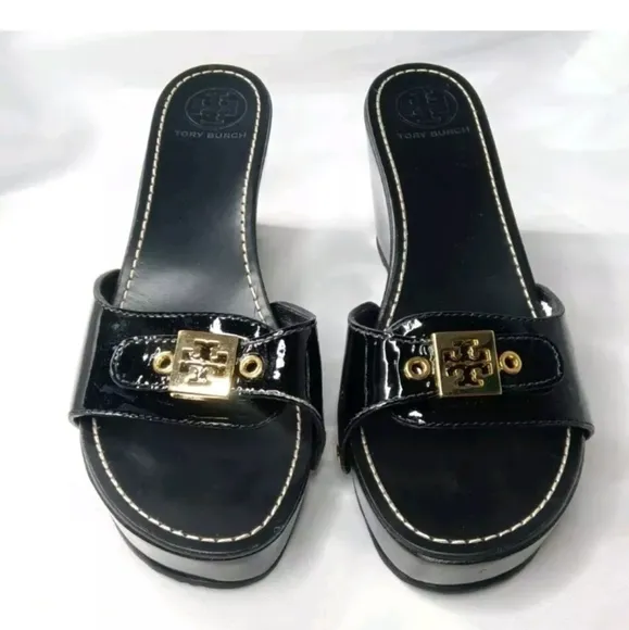 Tory Burch Rosie Logo Buckle  Platform Wedge Sandals Women' Size 8.5 Shoes
