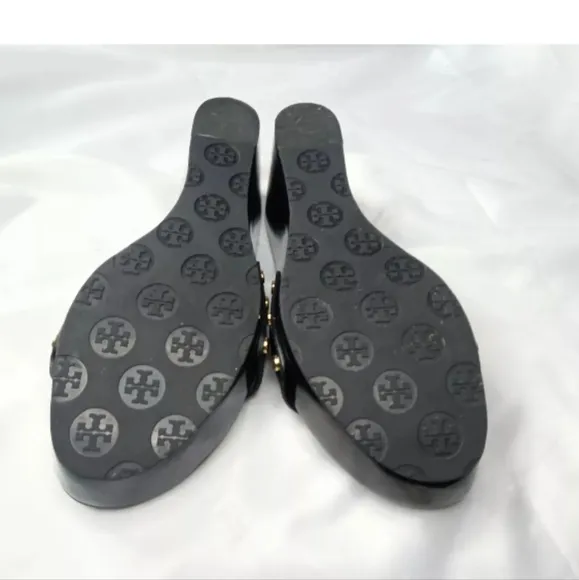 Tory Burch Rosie Logo Buckle  Platform Wedge Sandals Women' Size 8.5 Shoes