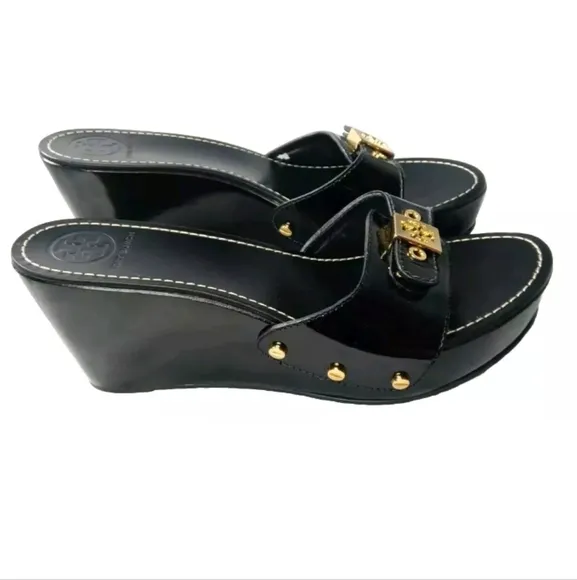 Tory Burch Rosie Logo Buckle  Platform Wedge Sandals Women' Size 8.5 Shoes