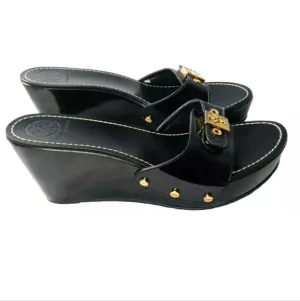 Tory Burch Rosie Logo Buckle  Platform Wedge Sandals Women' Size 8.5 Shoes