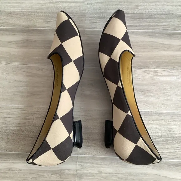 TORY BURCH Slip On Heels Harlequin Checkered Pointed Shoes Size 10.5 US Black