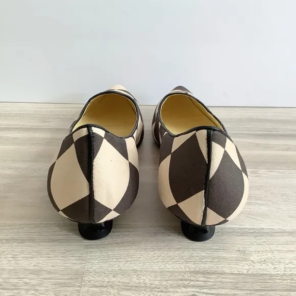TORY BURCH Slip On Heels Harlequin Checkered Pointed Shoes Size 10.5 US Black