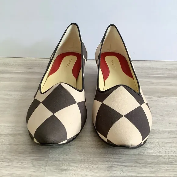 TORY BURCH Slip On Heels Harlequin Checkered Pointed Shoes Size 10.5 US Black