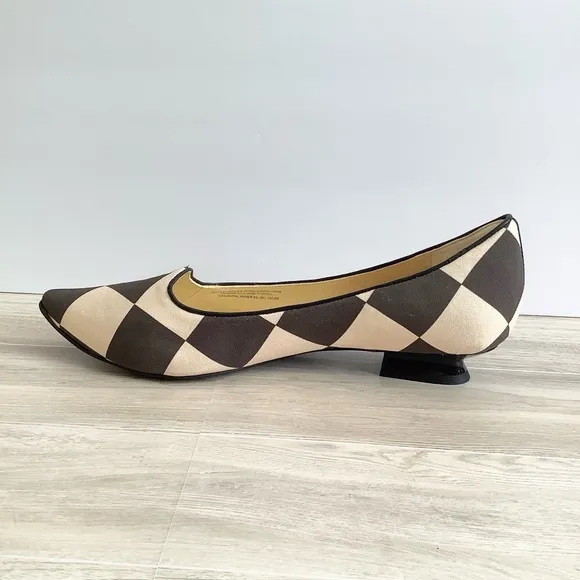 TORY BURCH Slip On Heels Harlequin Checkered Pointed Shoes Size 10.5 US Black