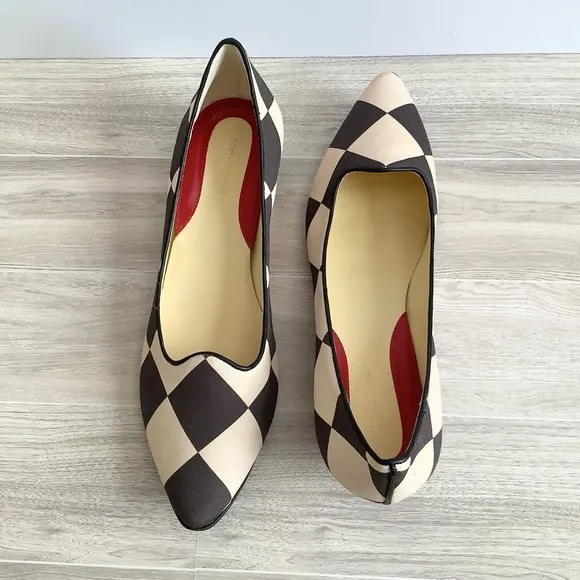 TORY BURCH Slip On Heels Harlequin Checkered Pointed Shoes Size 10.5 US Black