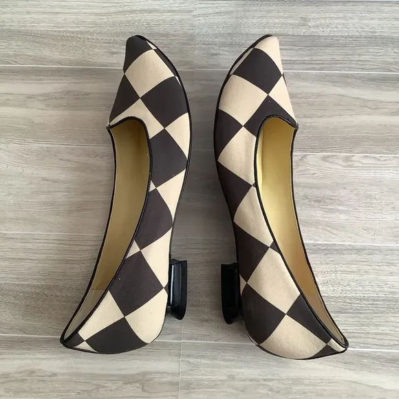 TORY BURCH Slip On Heels Harlequin Checkered Pointed Shoes Size 10.5 US Black