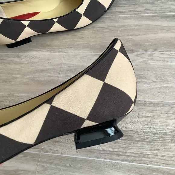 TORY BURCH Slip On Heels Harlequin Checkered Pointed Shoes Size 10.5 US Black
