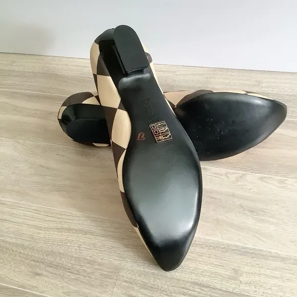 TORY BURCH Slip On Heels Harlequin Checkered Pointed Shoes Size 10.5 US Black